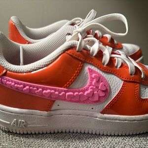 Kids Heart-Embellished Sneakers - Orange and Pink